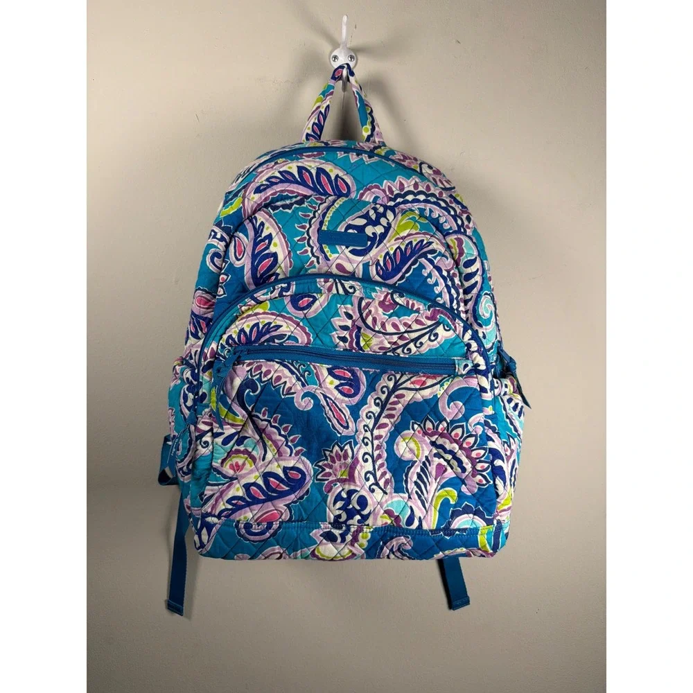 Vera Bradley Backpack Womens Large Blue Purple Paisley Quilted Cotton Travel Bag